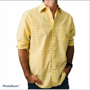 J Crew Men's Large 16-16.5 Yellow Plaid Long Sleeved Button Front Dress …